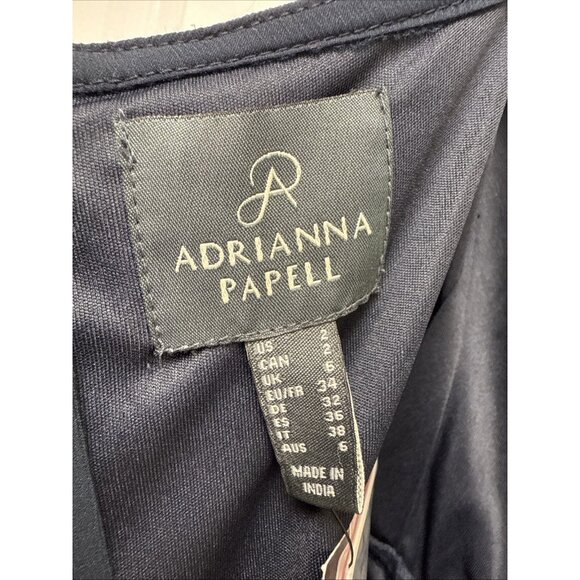 Adrianna Papell Size 2 Navy Cap-Sleeve Embellished Chiffon Mermaid Gown Dress - Picture 9 of 12